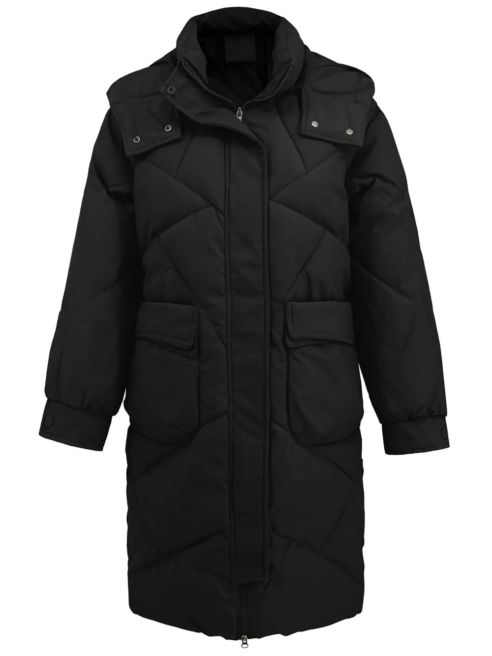 Long Sleeve Longline Hooded Winter Coat with Pockets - Lilixa.store