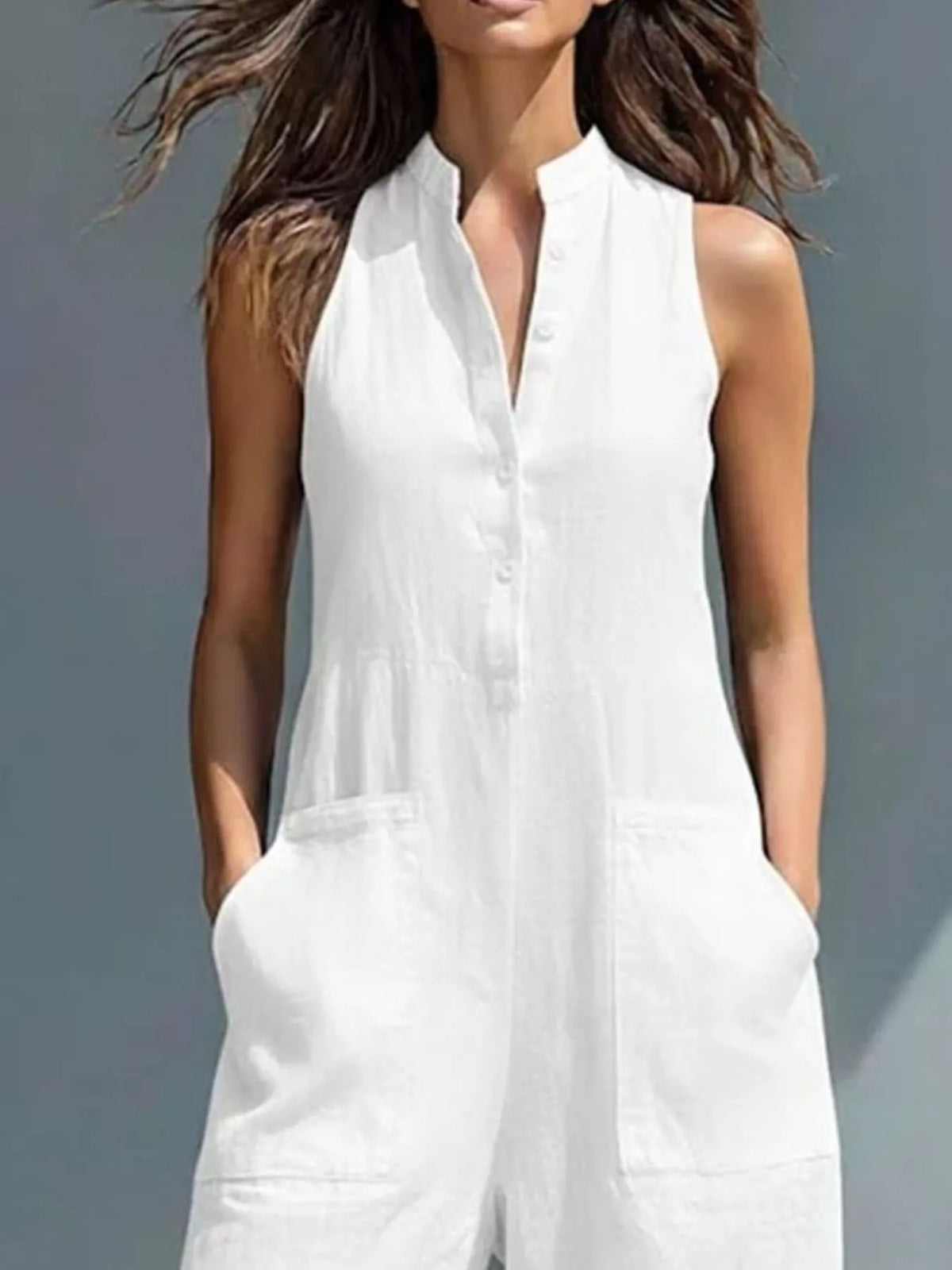 Full Size Button Front Sleeveless Jumpsuit Plus Size - Lilixa.store