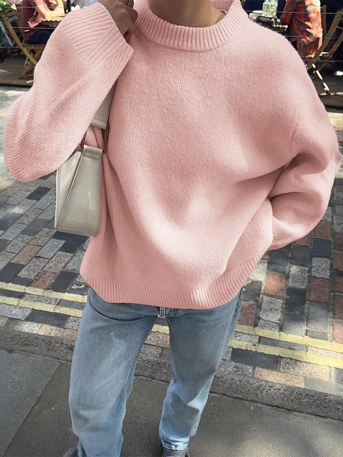 Ribbed Round Neck Dropped Shoulder Sweater - Lilixa.store
