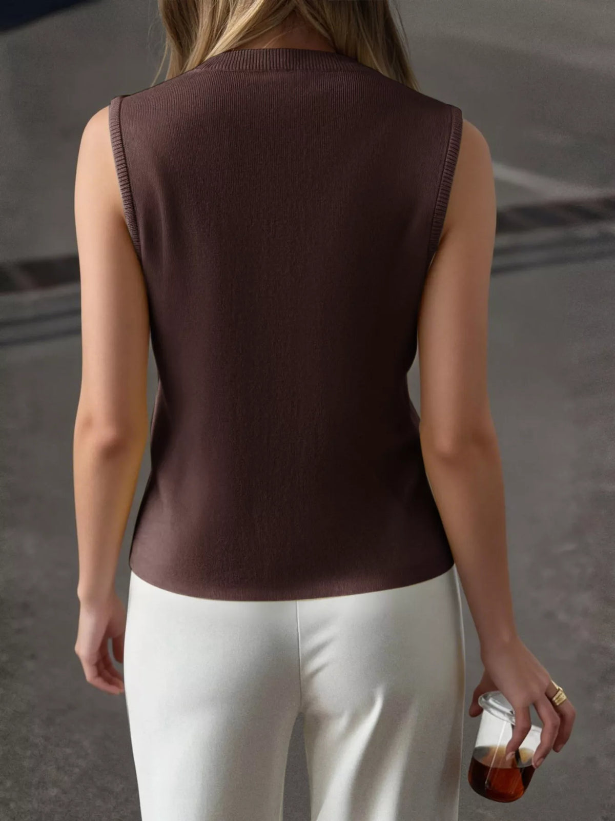 Sleeveless Button-Down Knit Vest, view 3