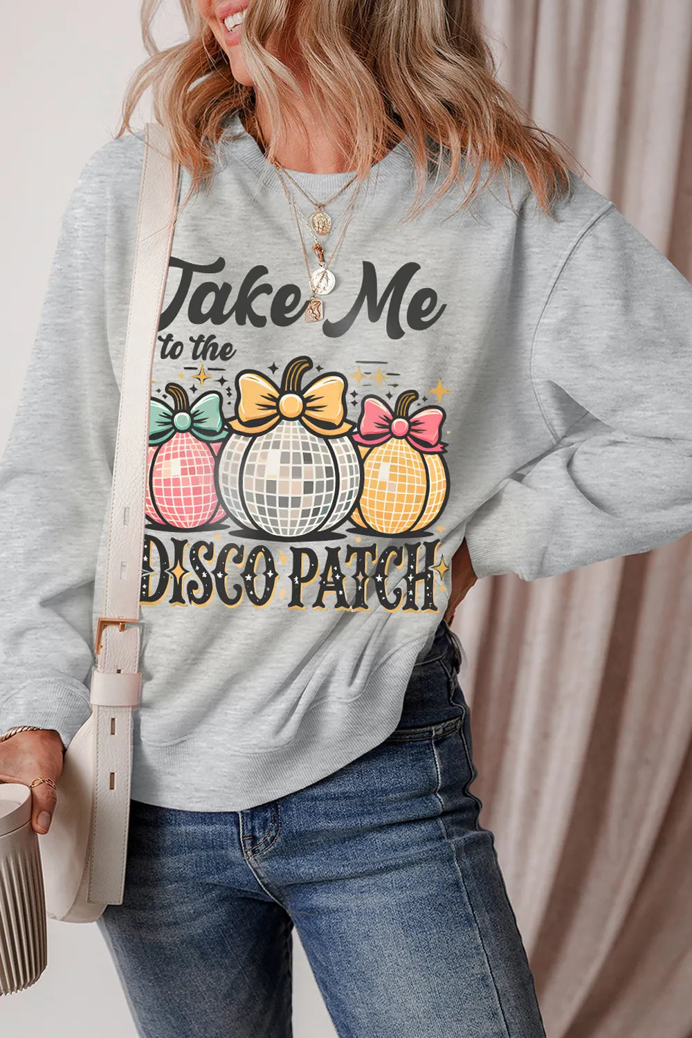 Graphic Round Neck Long Sleeve Sweatshirt - Lilixa.store