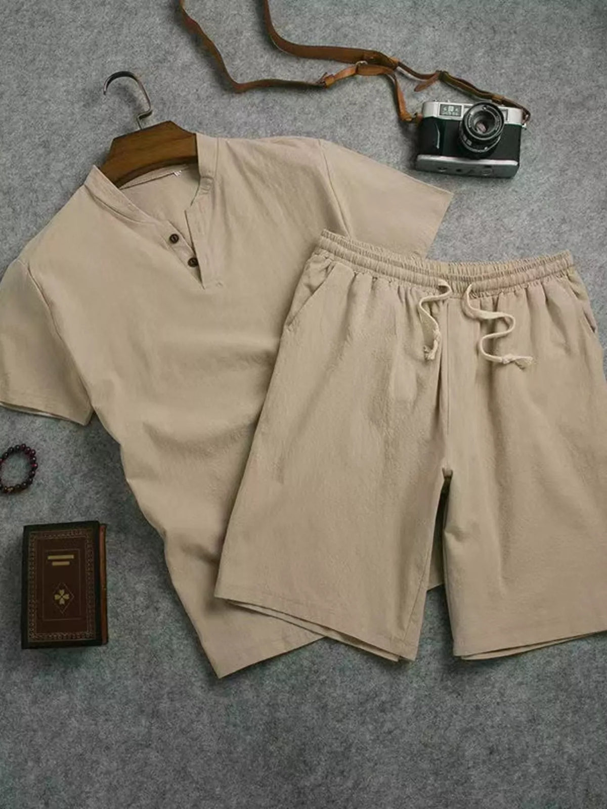 Men's Plus Size Short Sleeve Top and Shorts Set - Lilixa.store