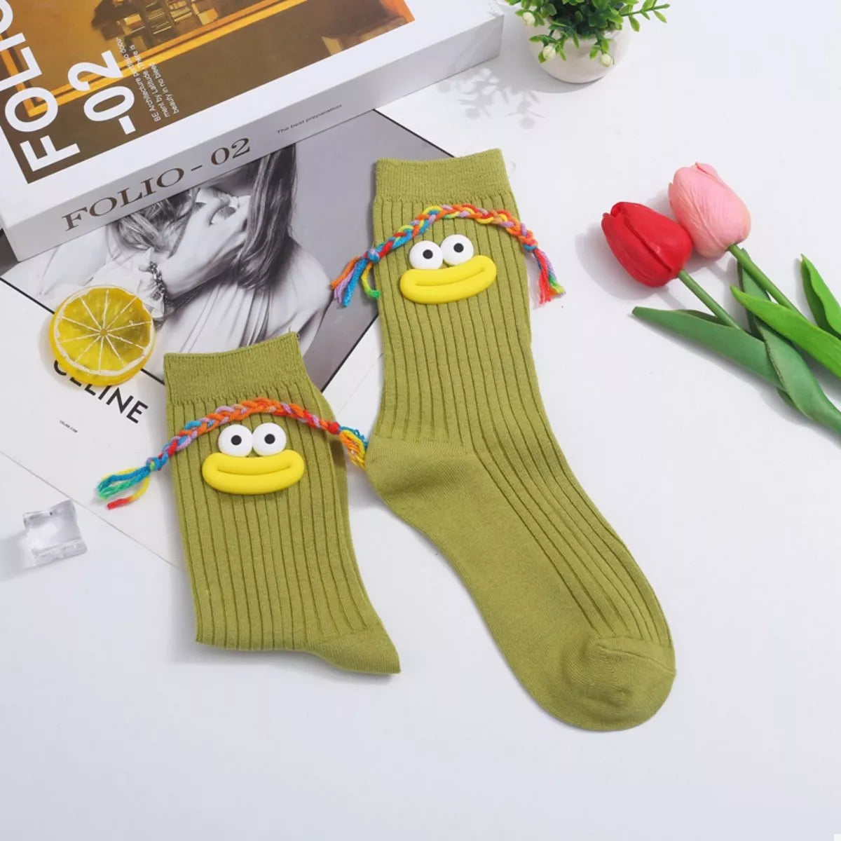 Cartoon Ribbed Knit Crew Socks - Lilixa.store