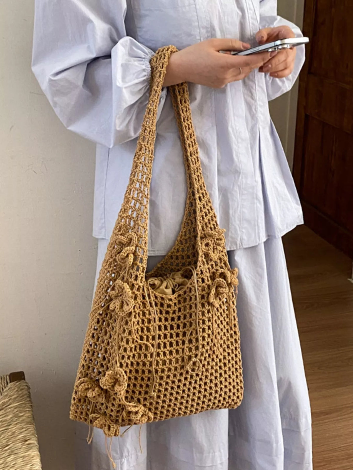 Crochet Flower Hobo Shoulder Bag - Lilixa.store