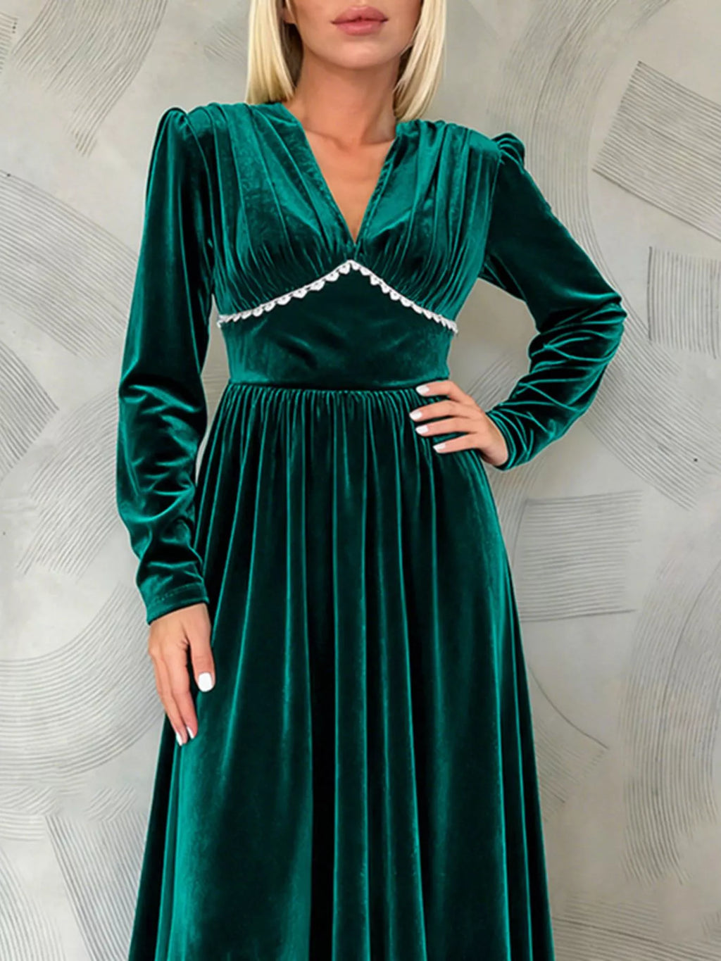 Velvet V-Neck Long Sleeve Maxi Dress - Lilixa.store