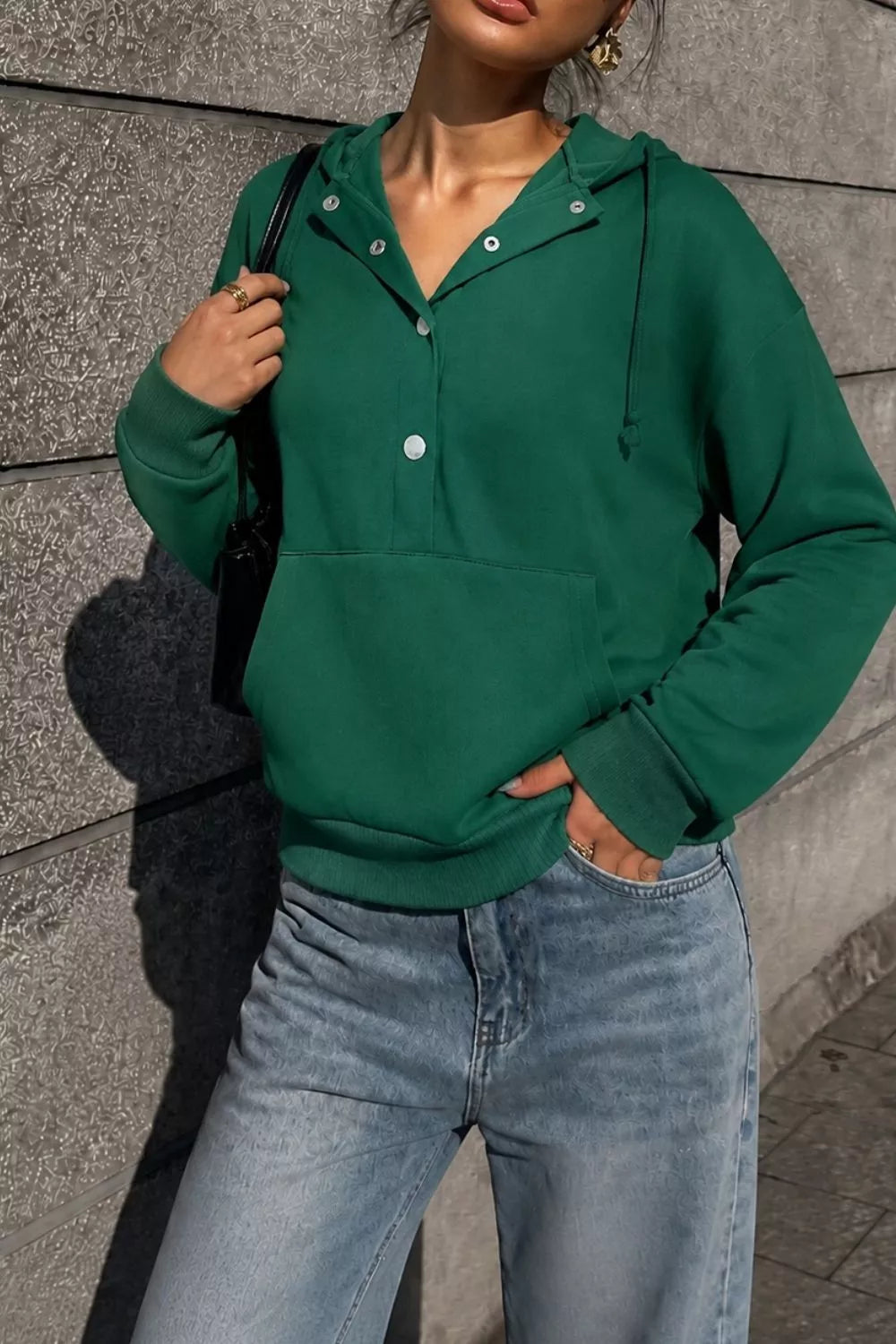Half Snap Kangaroo Pocket Hoodie