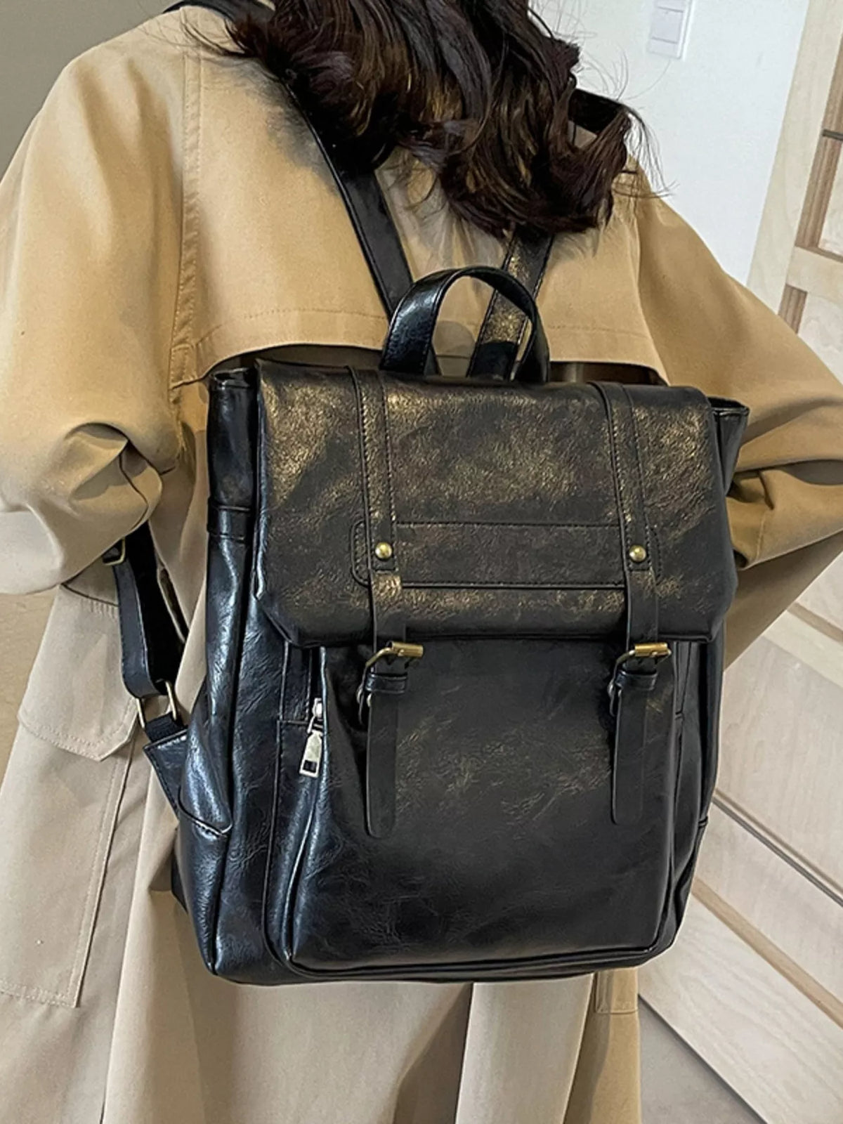 Leather Flap Backpack Bag - Lilixa.store