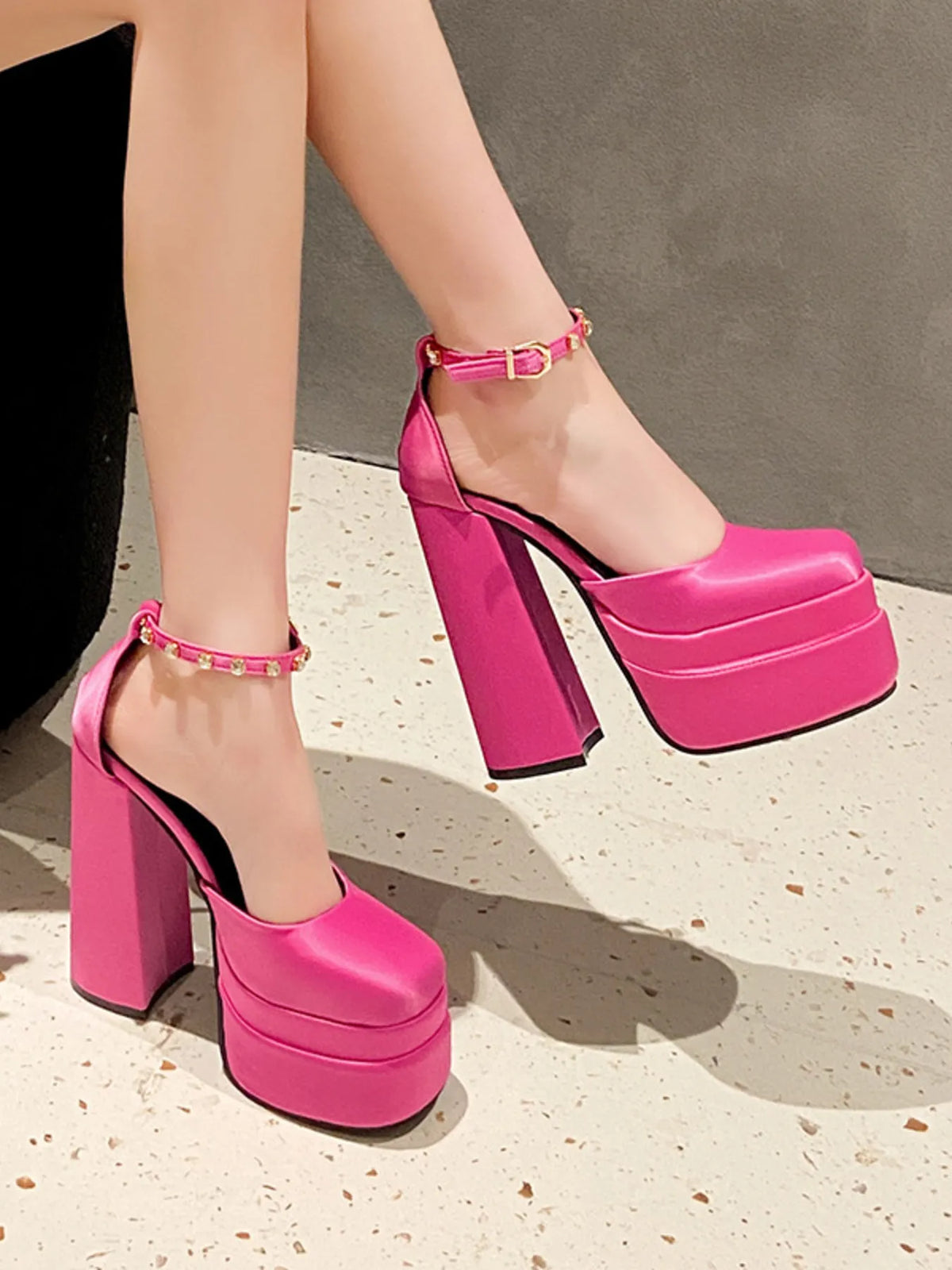 Platform High Heel Ankle Strap Pumps - Lilixa.store