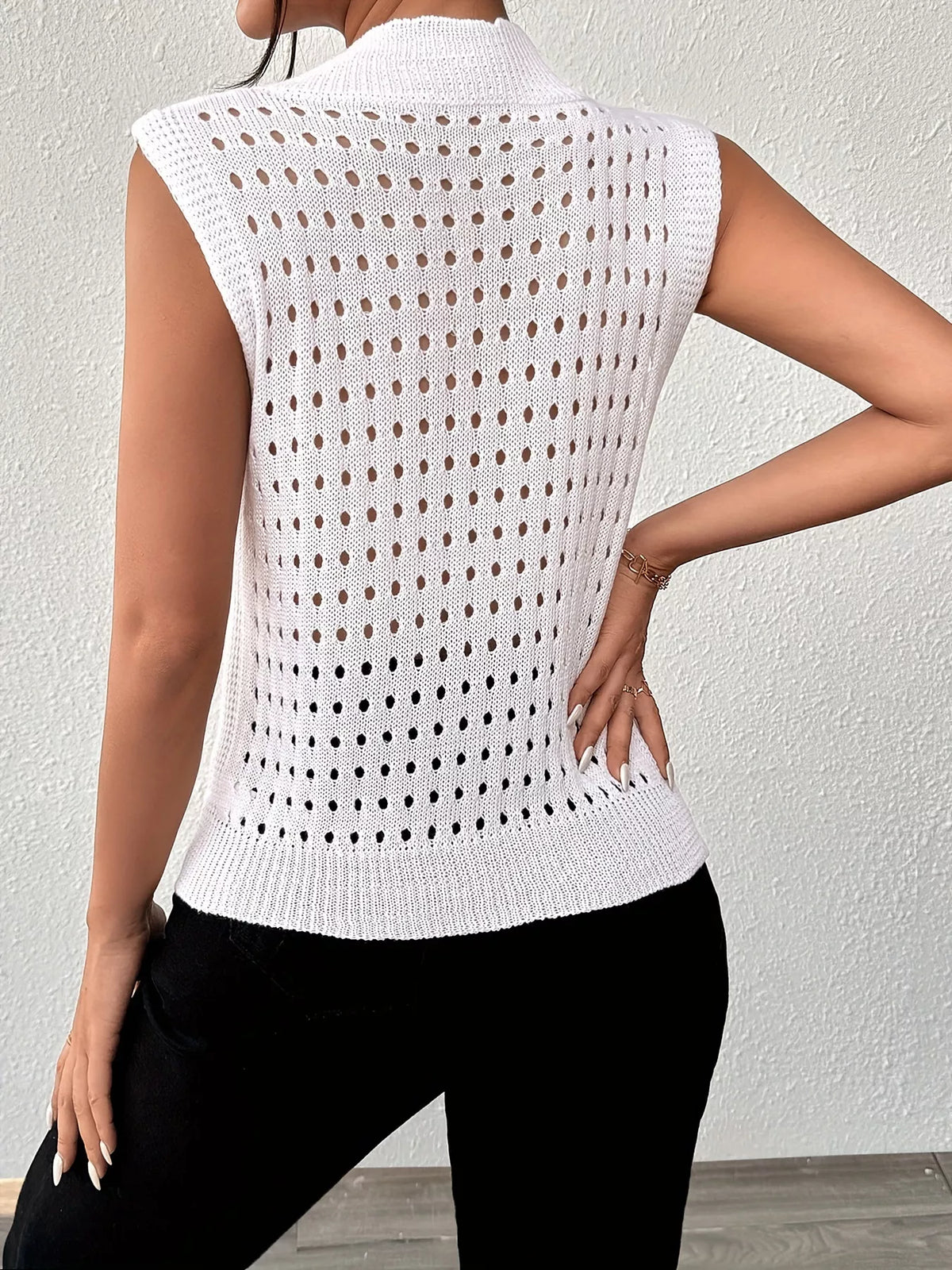 Hollow Out Round Neck Knit Tank, view 2