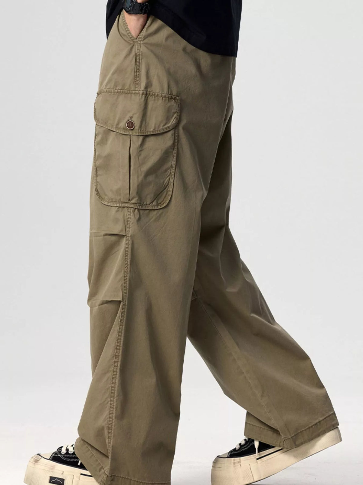 Men's Plus Size Drawstring Wide Leg Cargo Pants, view 8