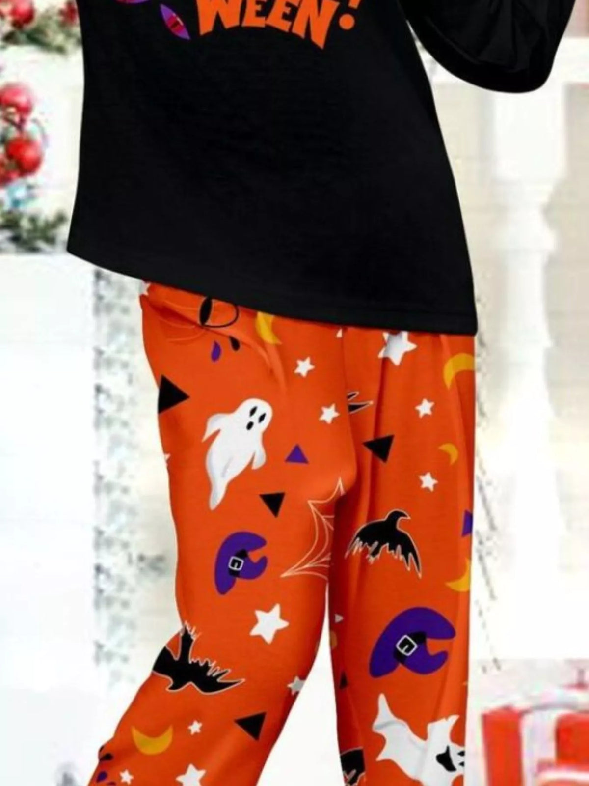 Full Size Halloween Family Matching Pajama Set with Ghost and Pumpkin Print Plus Size - Lilixa.store