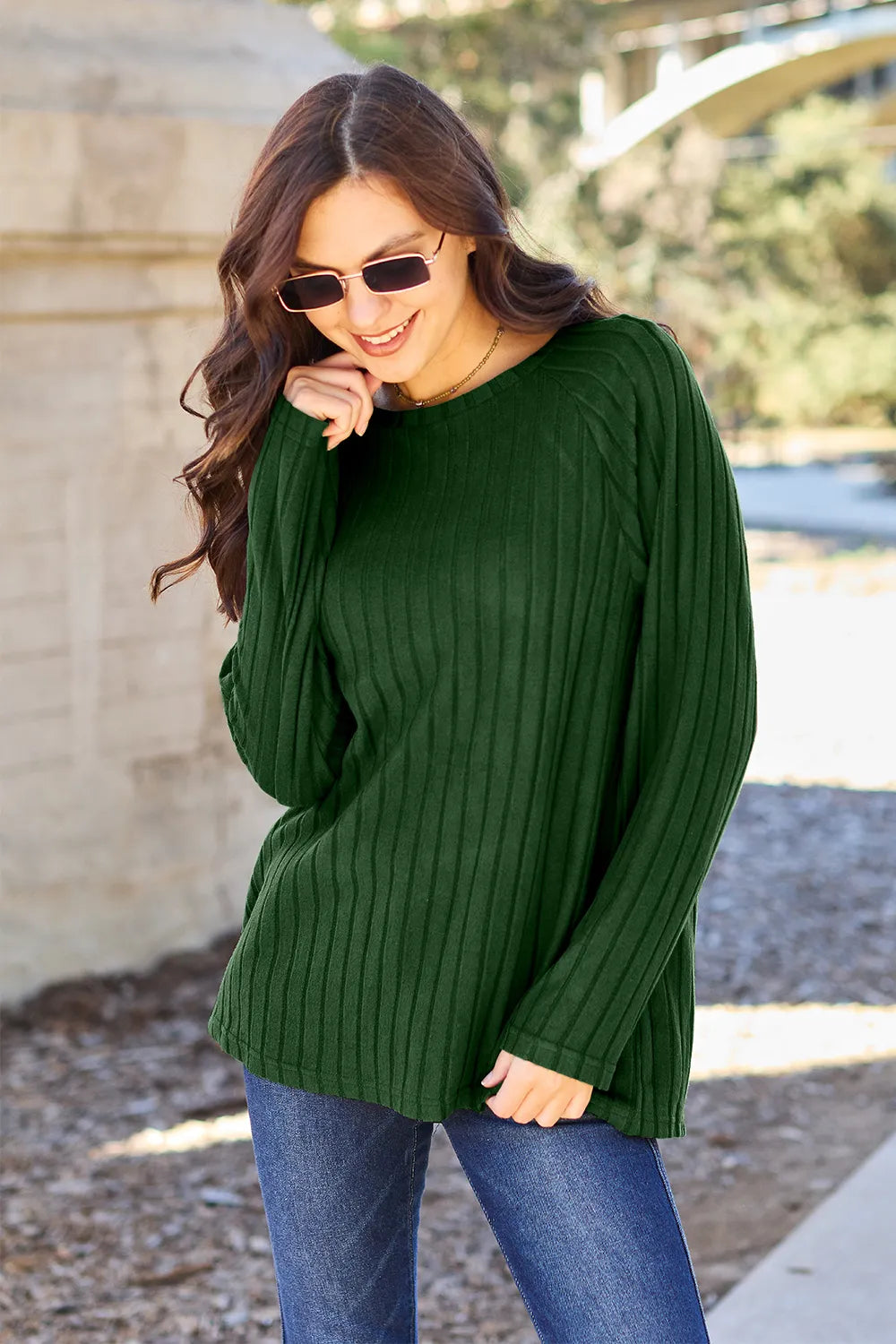 Basic Bae Full Size Ribbed Round Neck Long Sleeve Knit Top - Lilixa.store