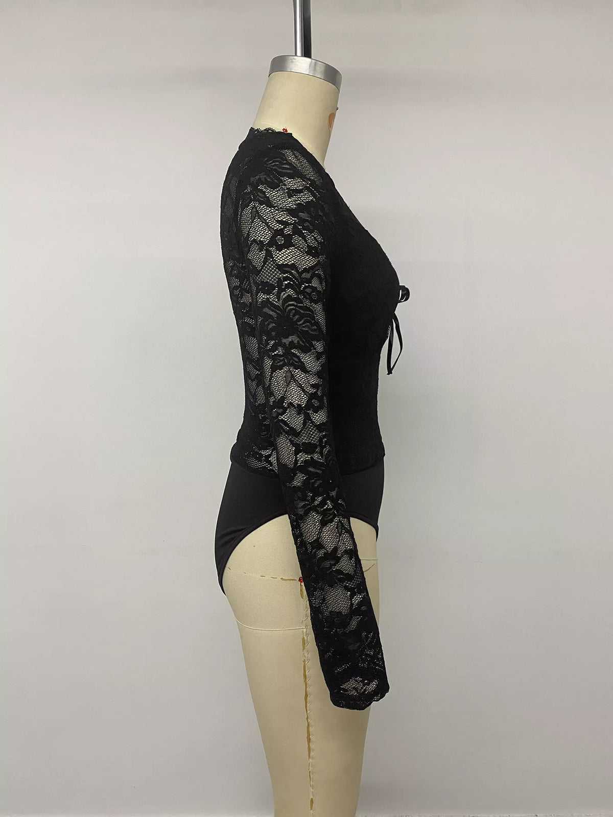 Lace Long Sleeve Bodysuit with Bow Detail - Lilixa.store
