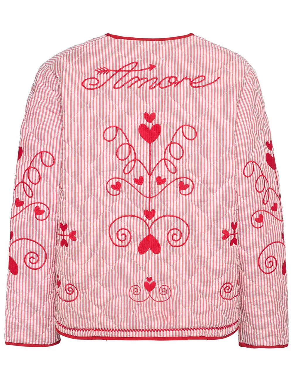 Embroidered Tied Striped Round Neck Coat - Lilixa.store
