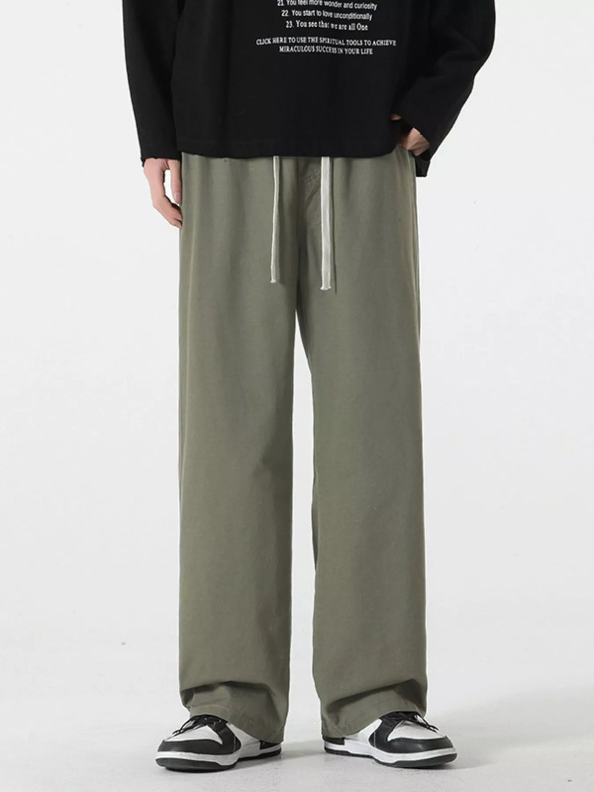Men's Full Size Relaxed Fit Drawstring Pants Plus Size in Military Green