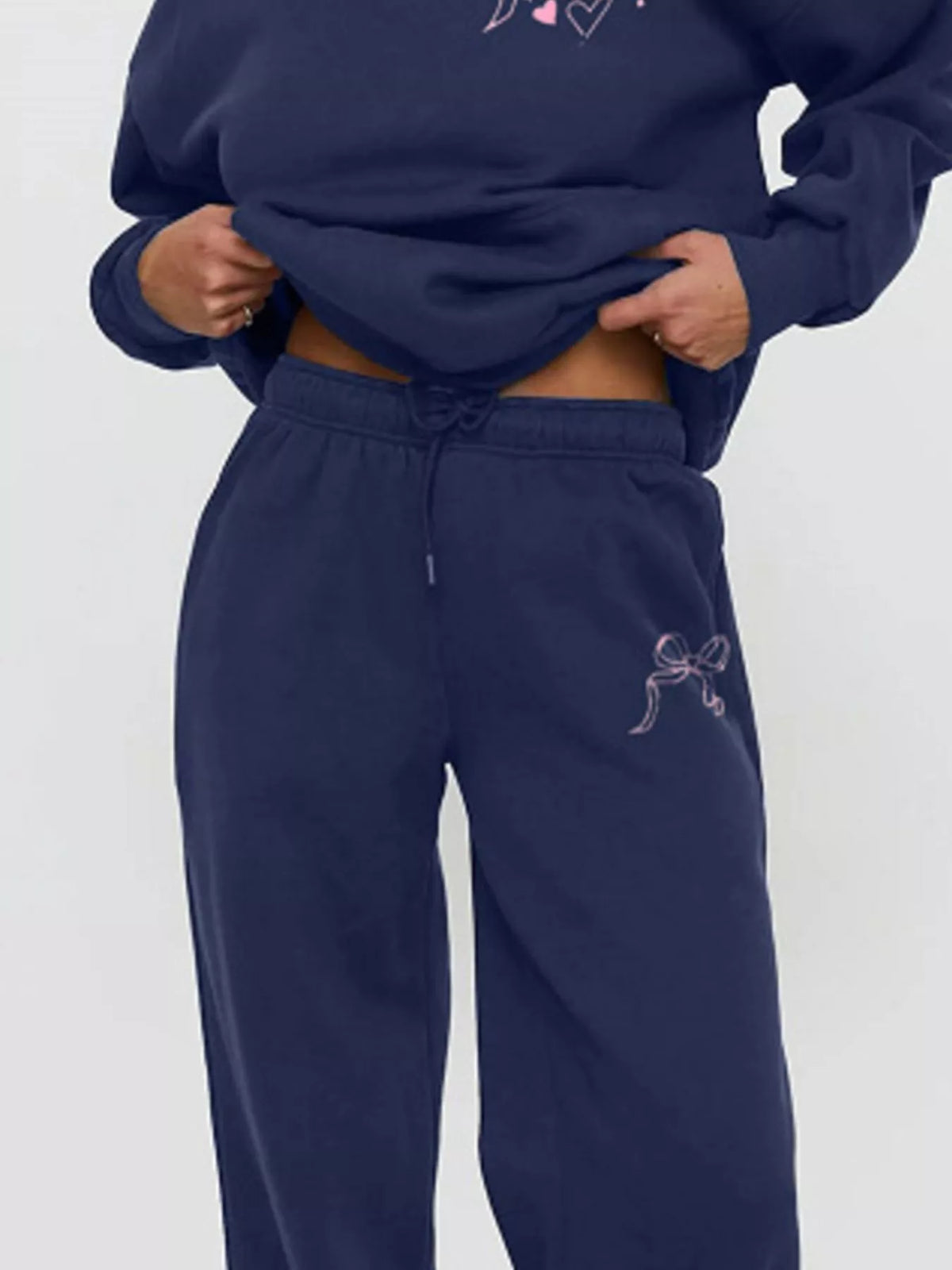 Bow and Heart Dropped Shoulder Hoodie and Pants Set - Lilixa.store