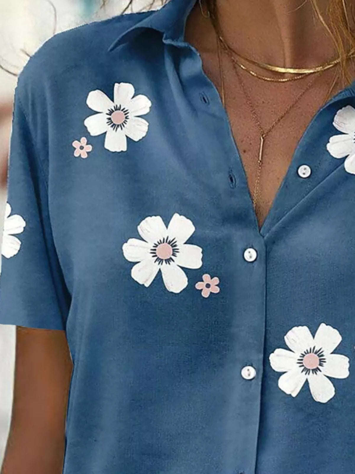 Full Size Floral Print Button-Down Casual Shirt Plus Size