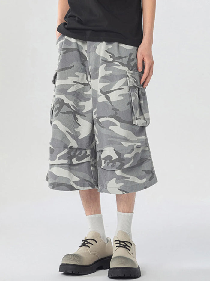 Men's Urban Camo Wide Leg Cargo Pants in Camouflage White