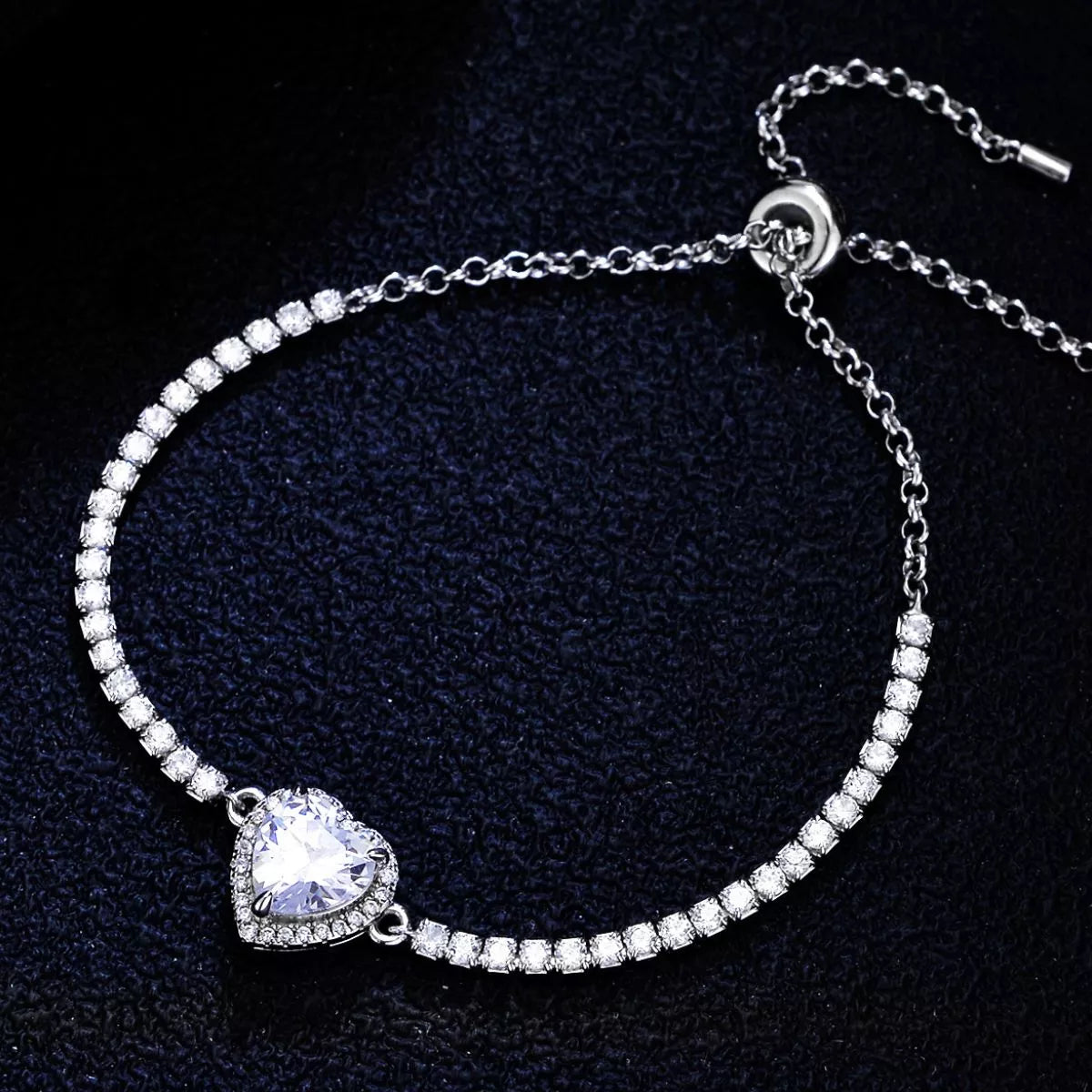 2 Carat 925 Sterling Silver Moissanite Chain Heart Bracelet - Lilixa.store