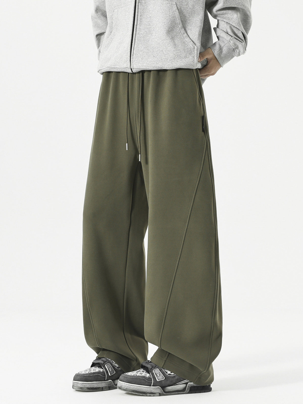 Men's Plus Size Wide Leg Casual Drawstring Pants in Army Green