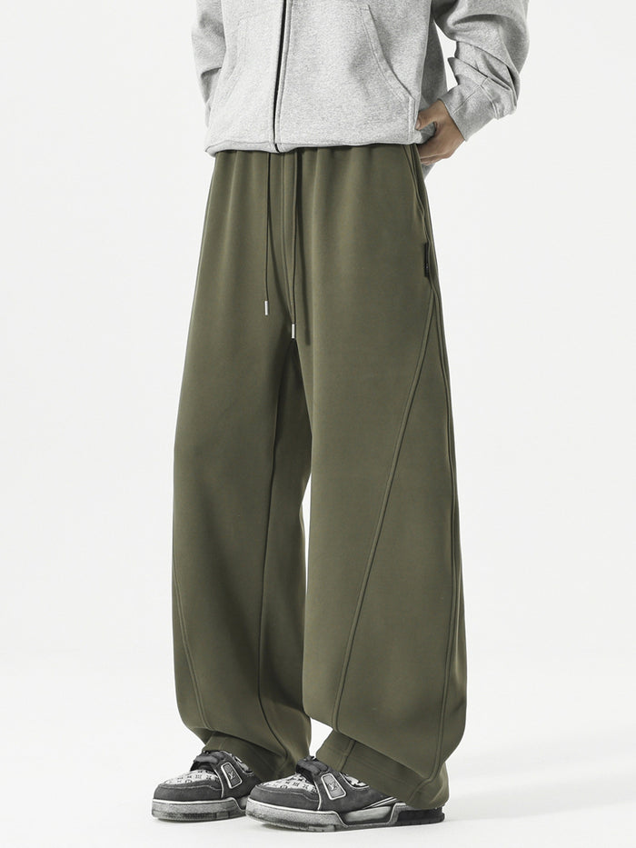 Men's Plus Size Wide Leg Casual Drawstring Pants in Army Green