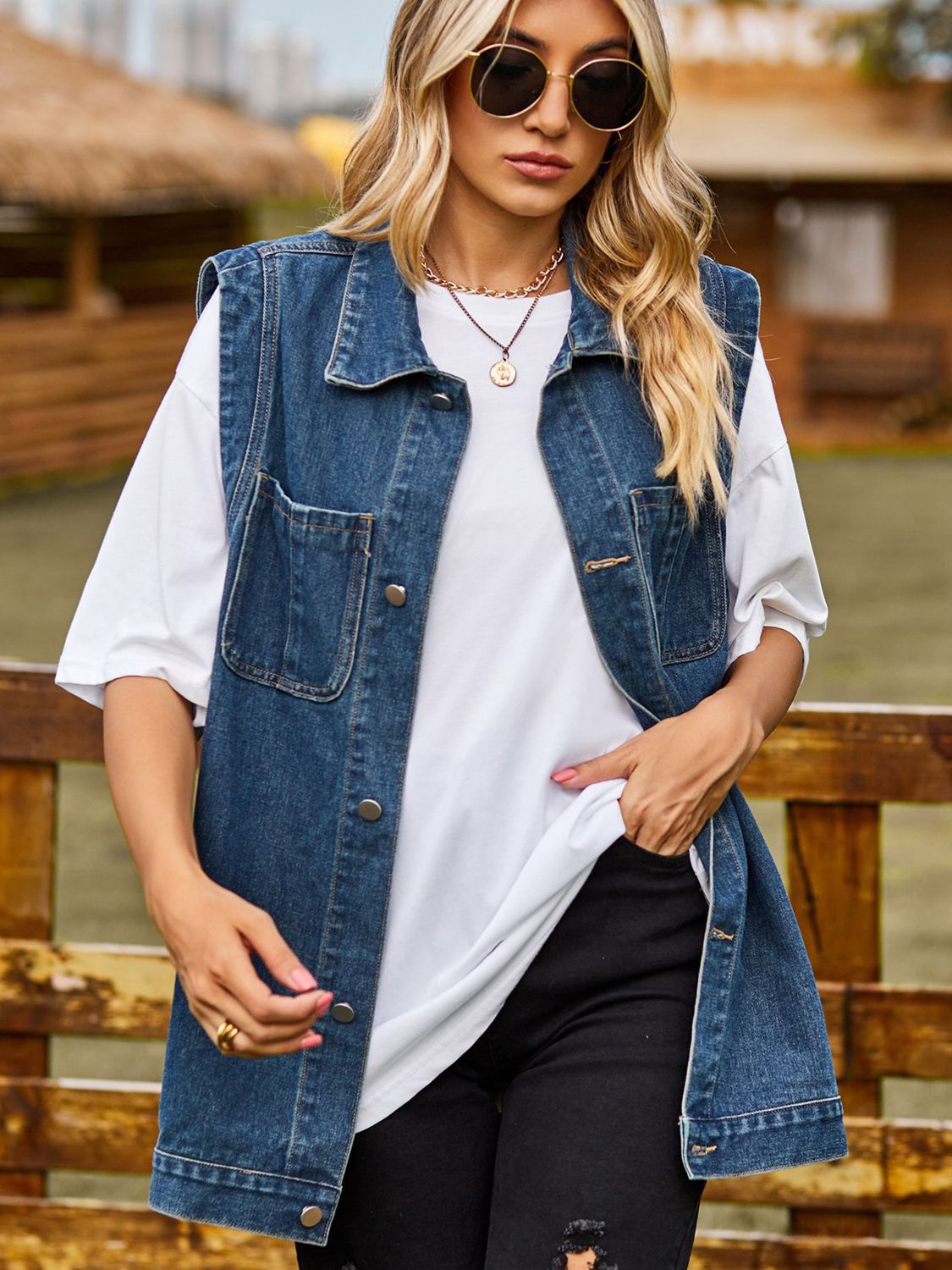 Button Down Denim Vest - Lilixa.store