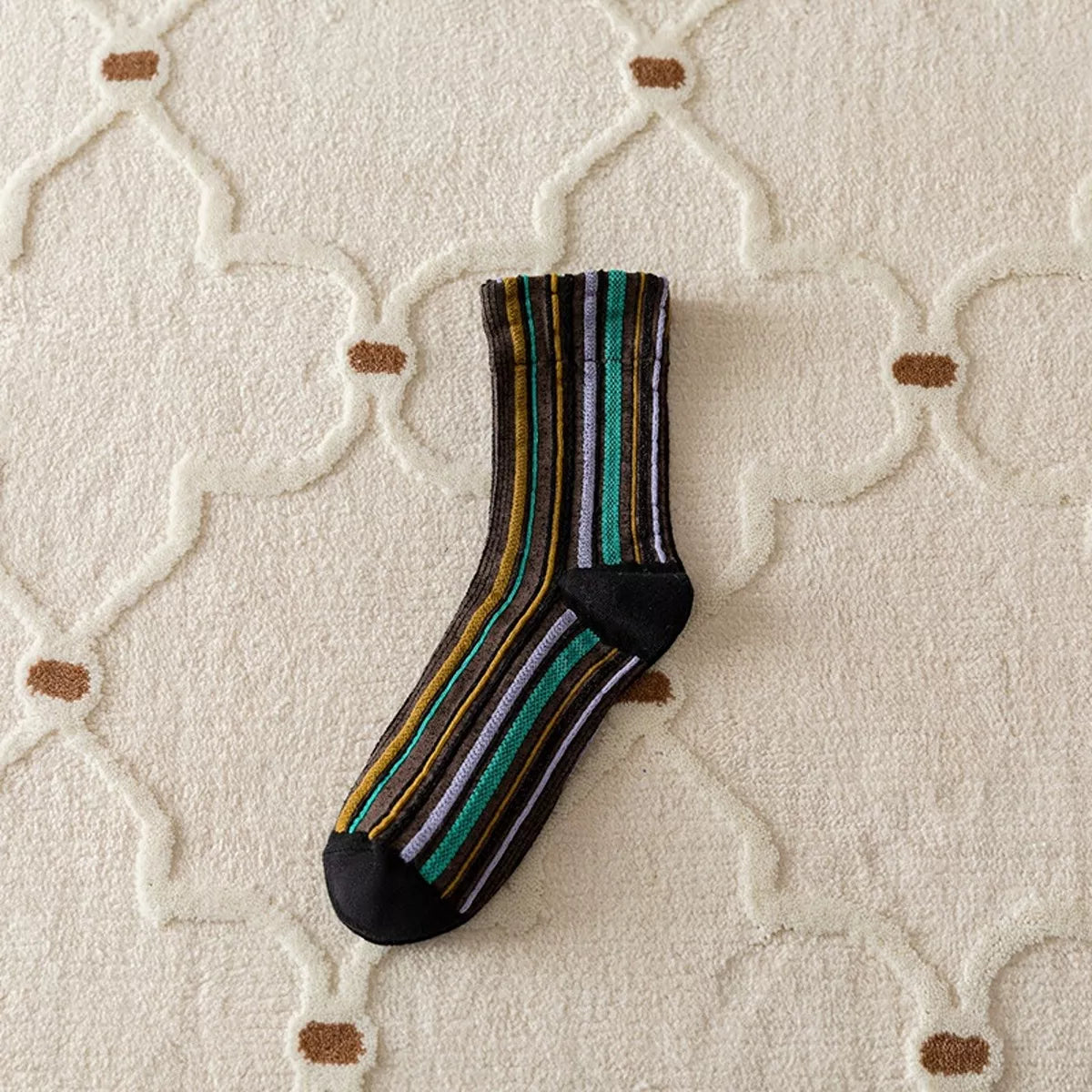 Multi-Color Striped Cotton Crew Socks