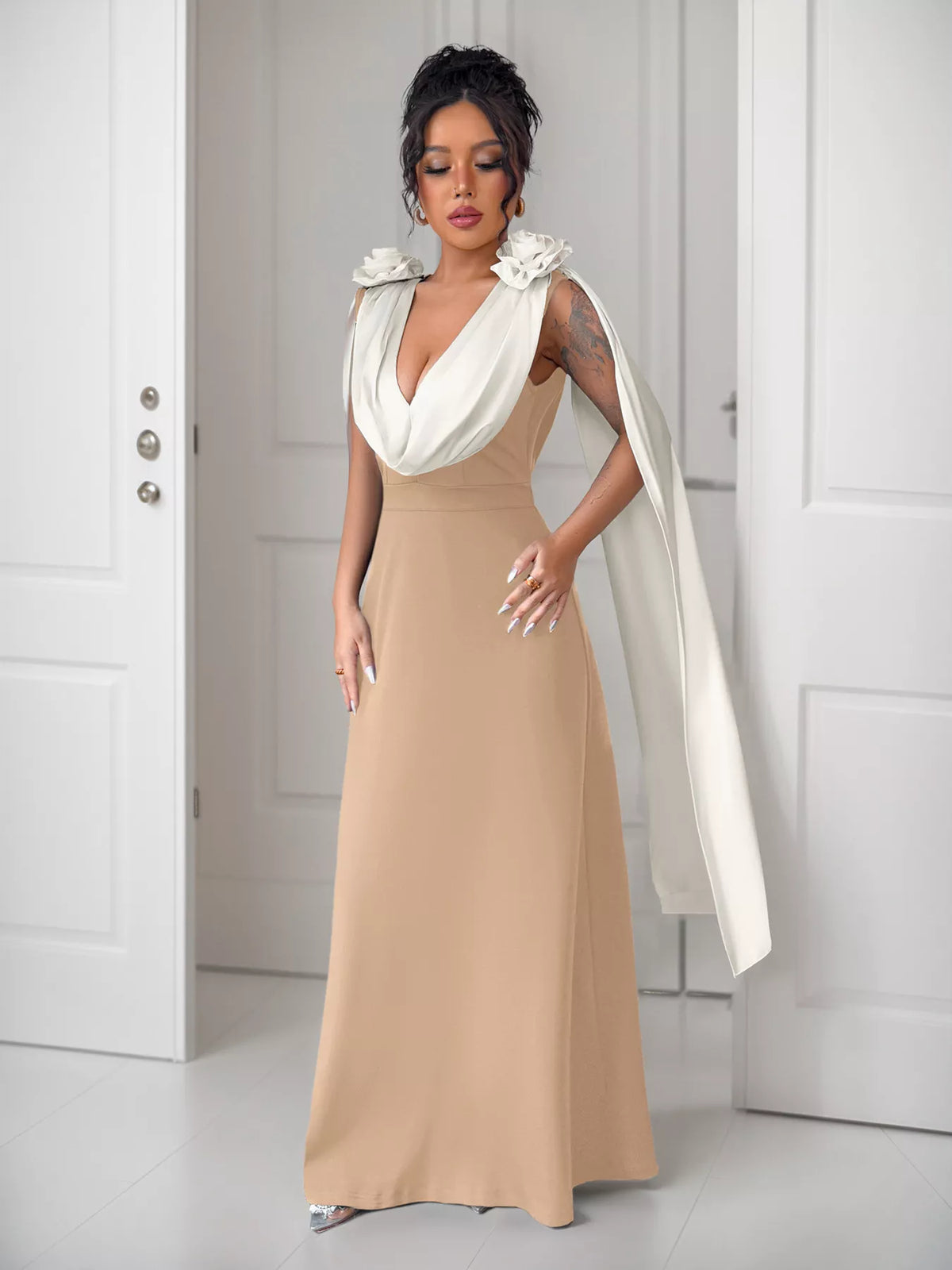 Floral Applique Two Tone Maxi Dress, view 14
