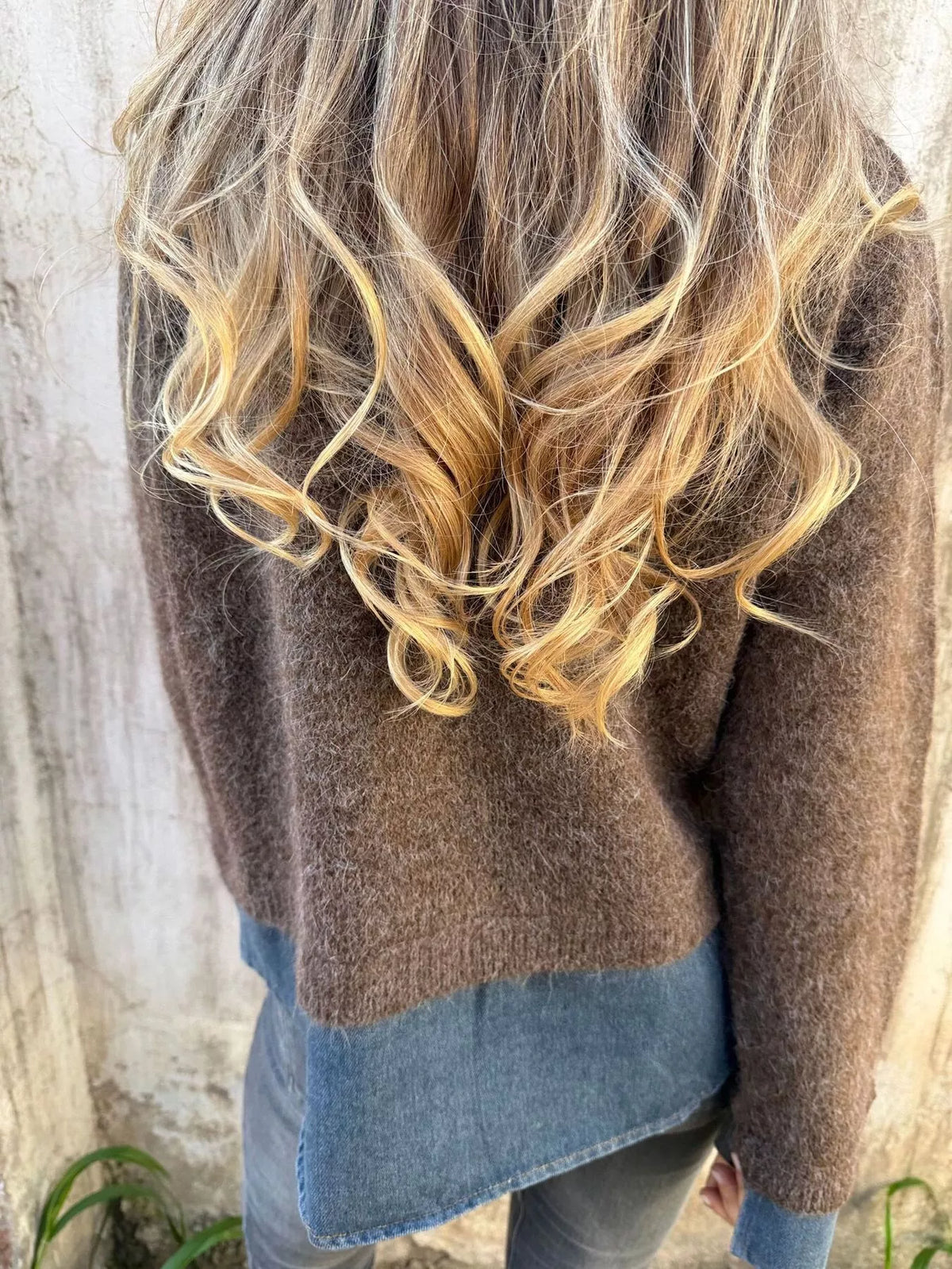 Contrast Denim Collar Half-Zip Knit Sweater - Lilixa.store