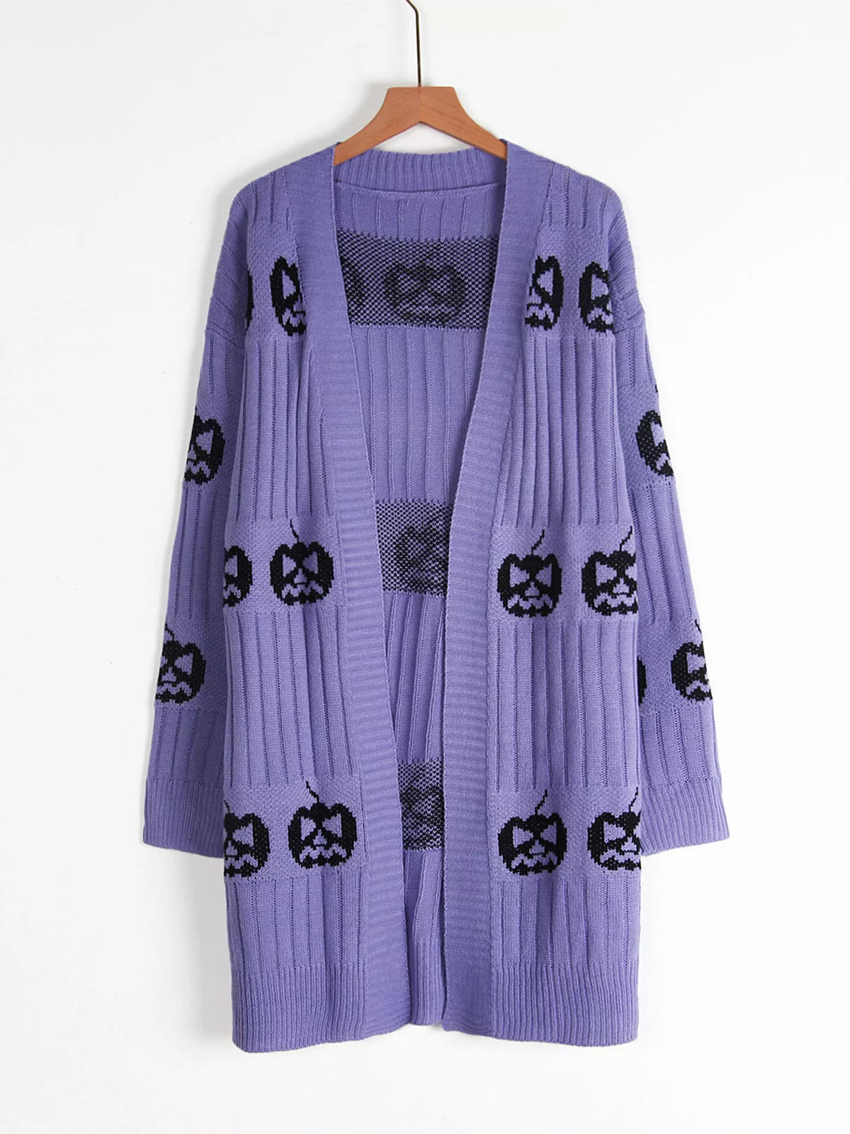 Halloween Pumpkin Open Front Knit Cardigan - Lilixa.store