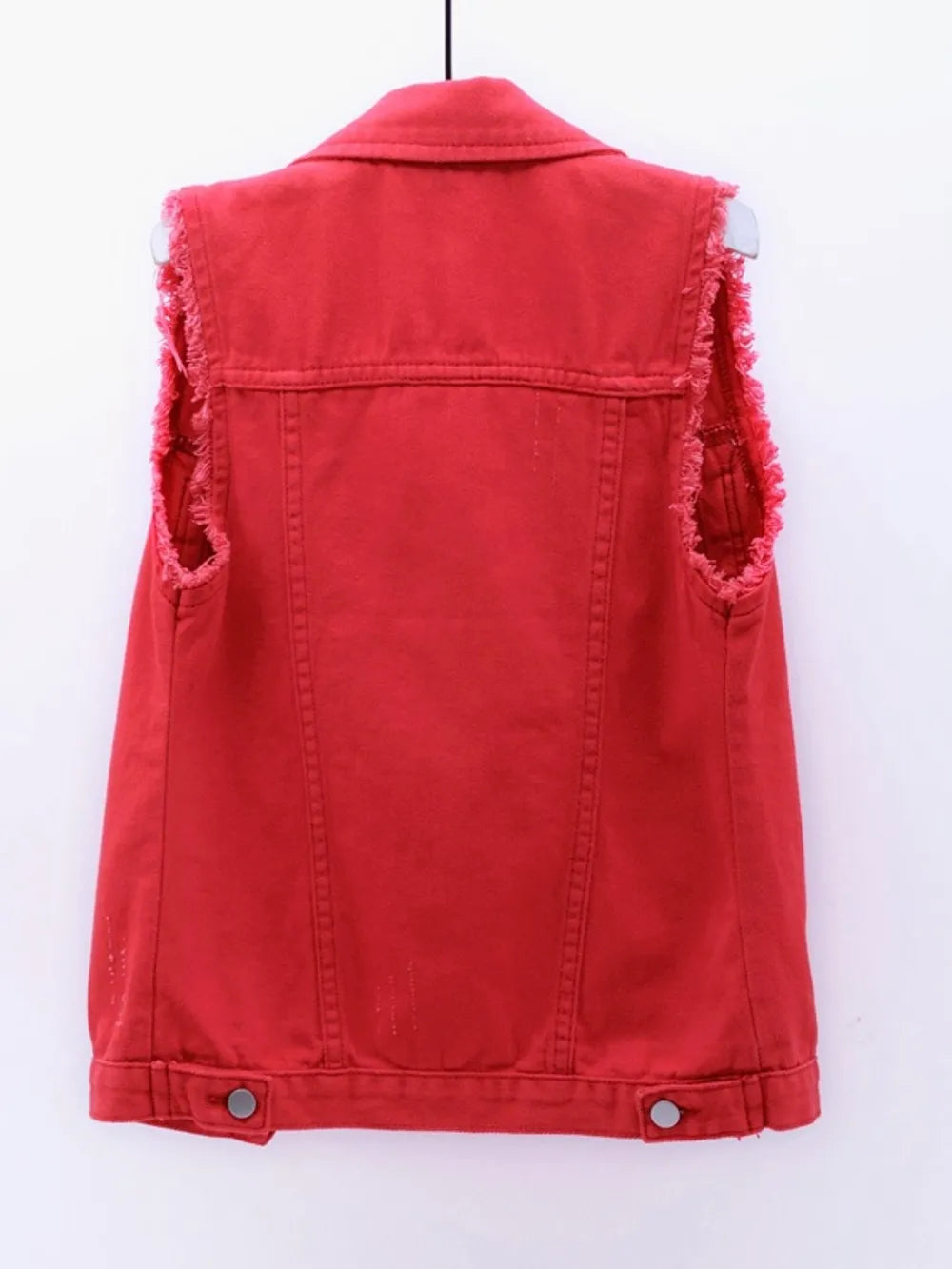 Full Size Button Down Raw Hem Sleeveless Denim Jacket Plus Size, view 7