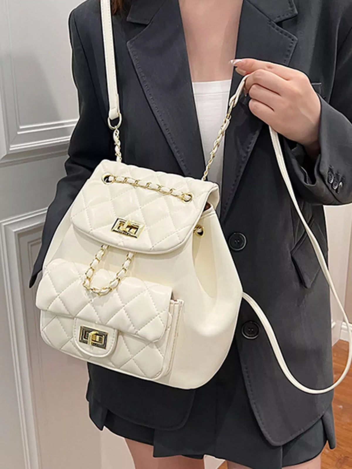 Quilted Chain Decor Backpack Bag - Lilixa.store