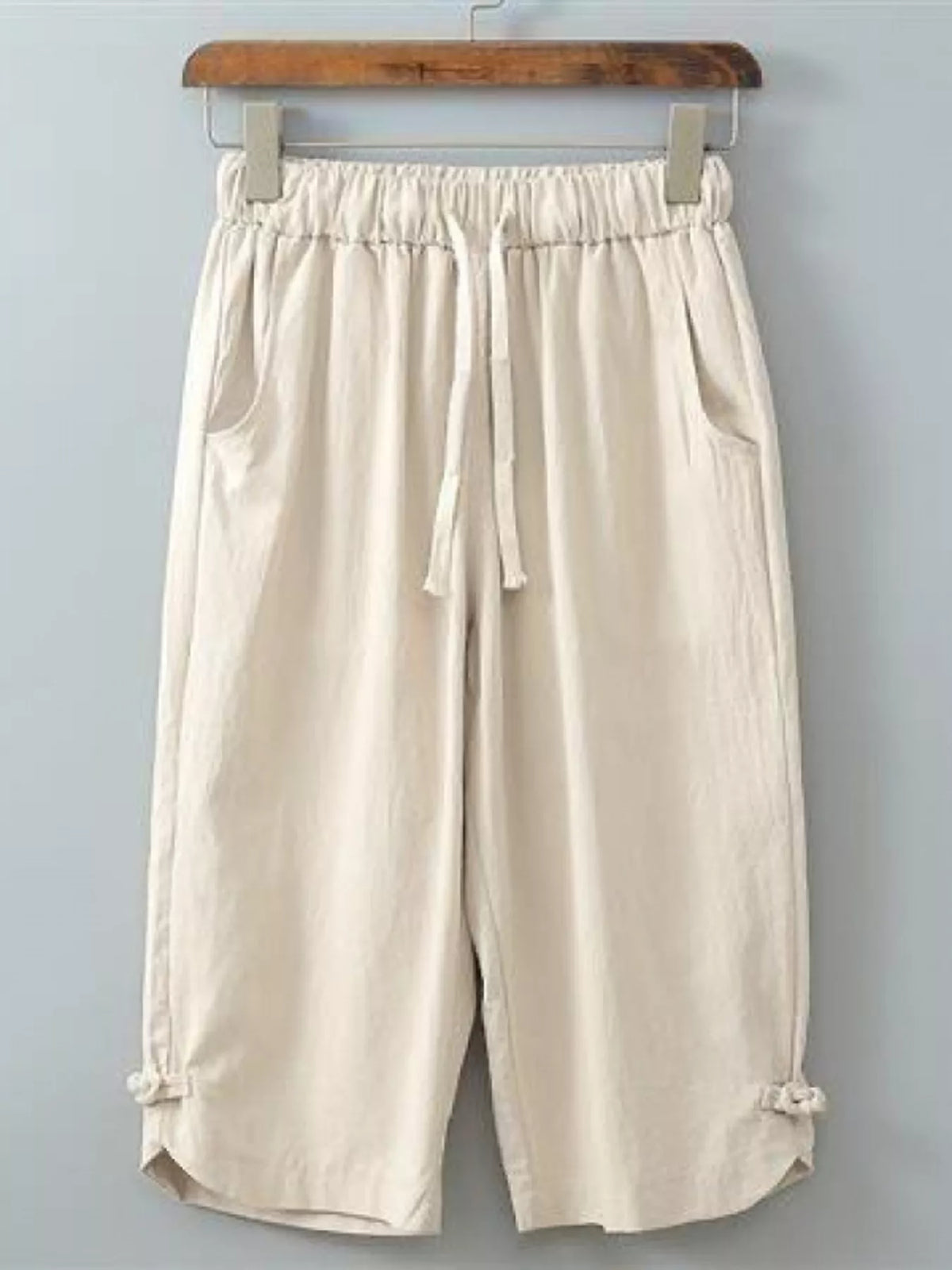 Men's Plus Size Casual Cropped Pants with Drawstring in Khaki