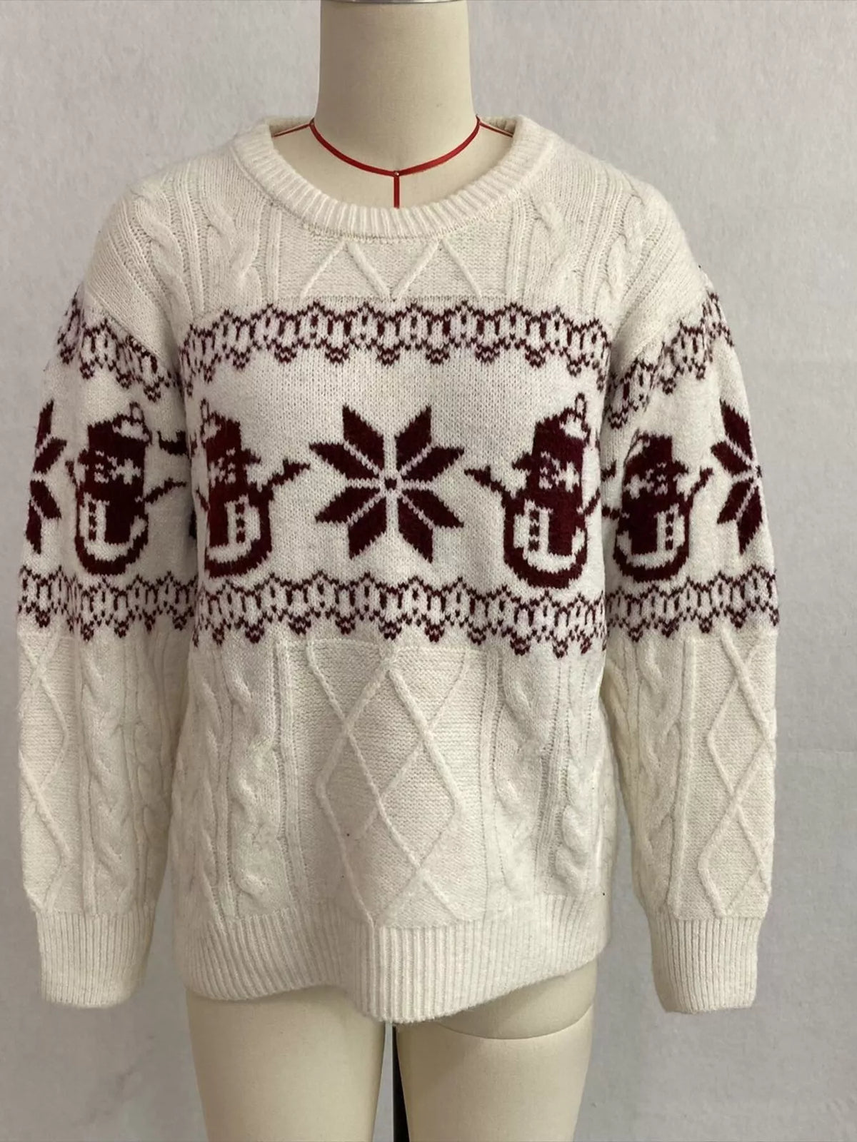 Christmas Snowman Pattern Cable Knit Sweater, view 5