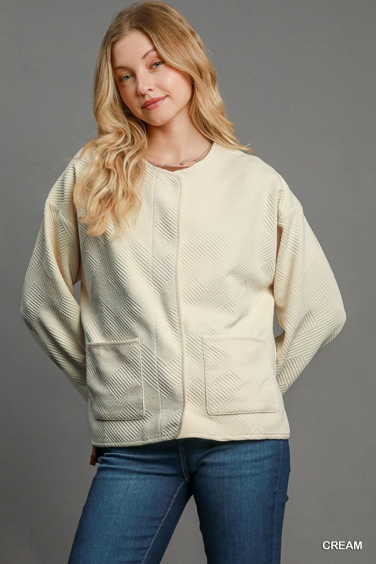Umgee Textured Jacquard Jacket in Cream, view 2