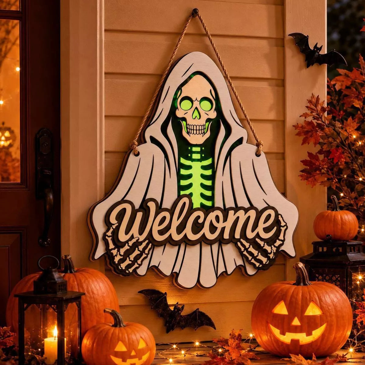 Spooky Halloween Skeleton Welcome Hanging Decorative Ornament - Lilixa.store