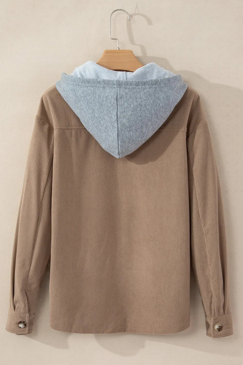 Drawstring Button Up Long Sleeve Hooded Jacket, view 4
