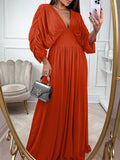 Ruched Sleeve V-Neck Maxi Dress - Lilixa.store