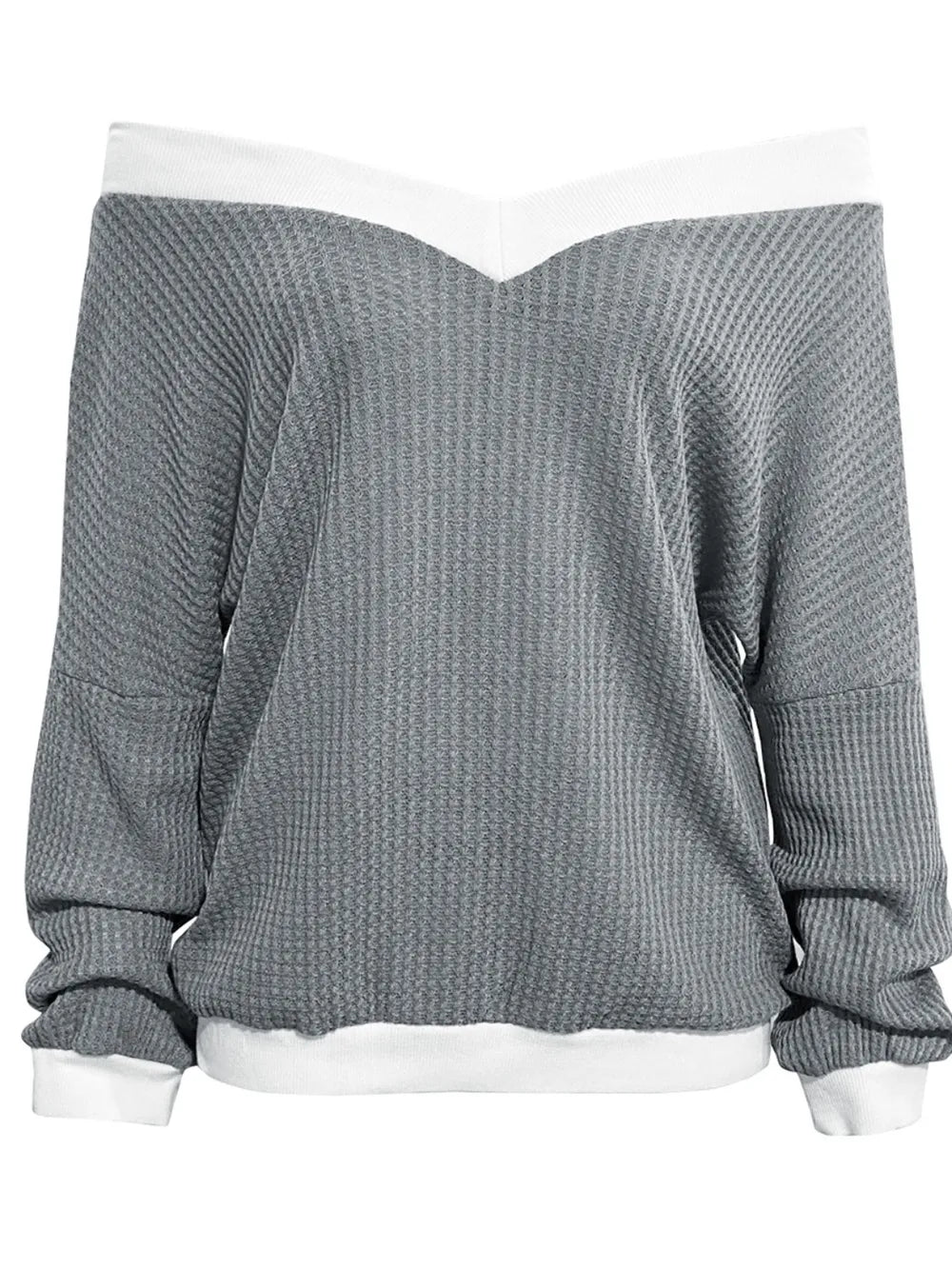 Contrast Trim Off-Shoulder Long Sleeve Sweatshirt - Lilixa.store