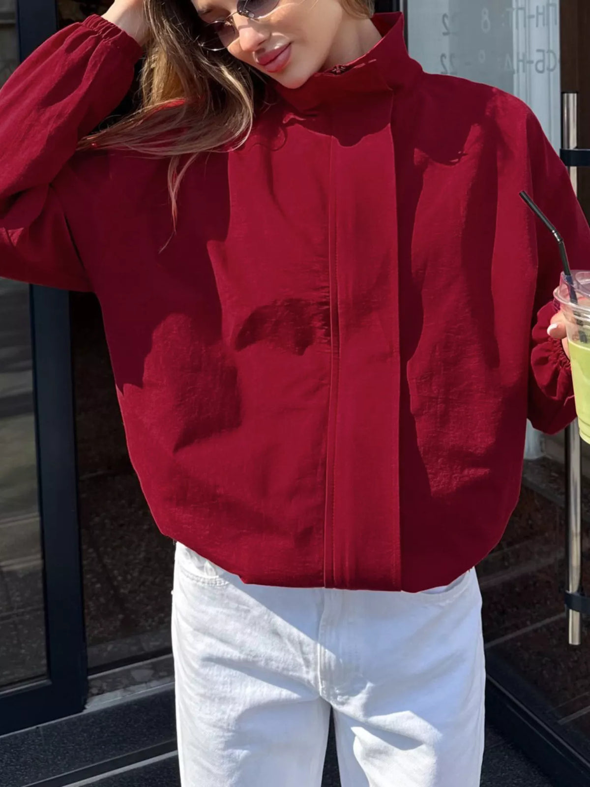 Zip Up Dropped Shoulder Jacket