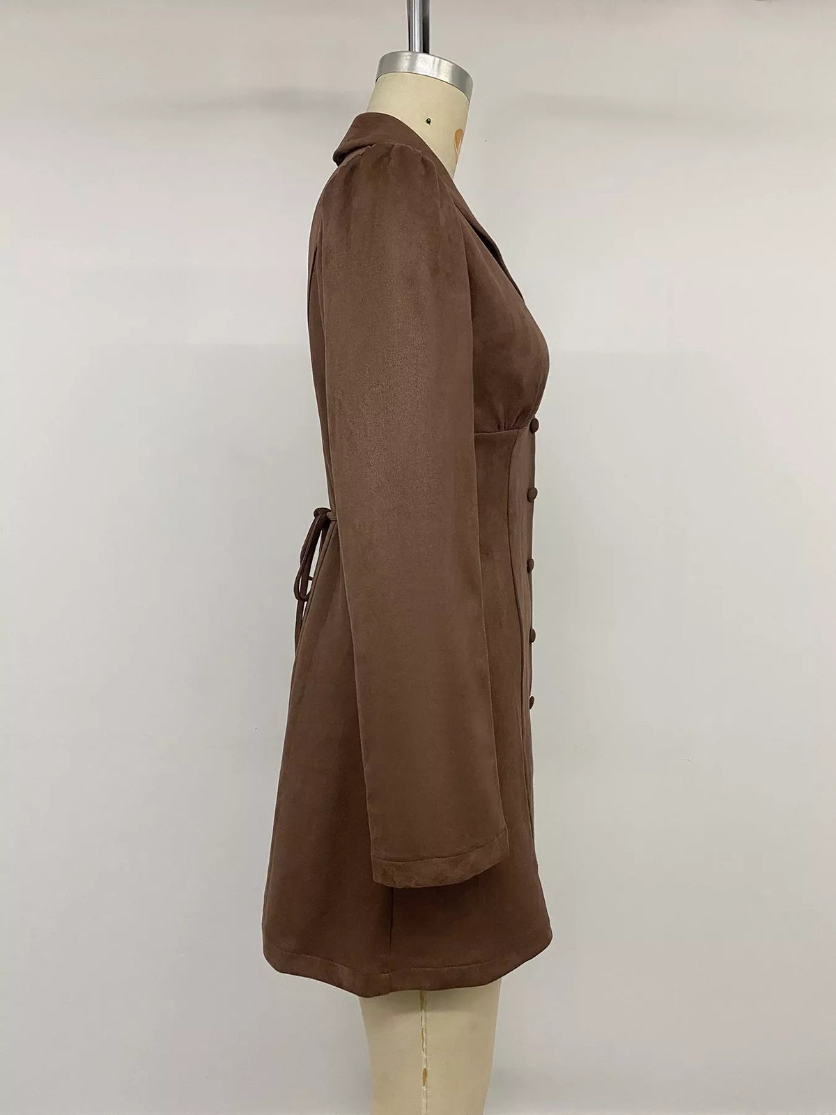 Button-Front Long Sleeve Blazer Dress in Coffee Brown, view 7
