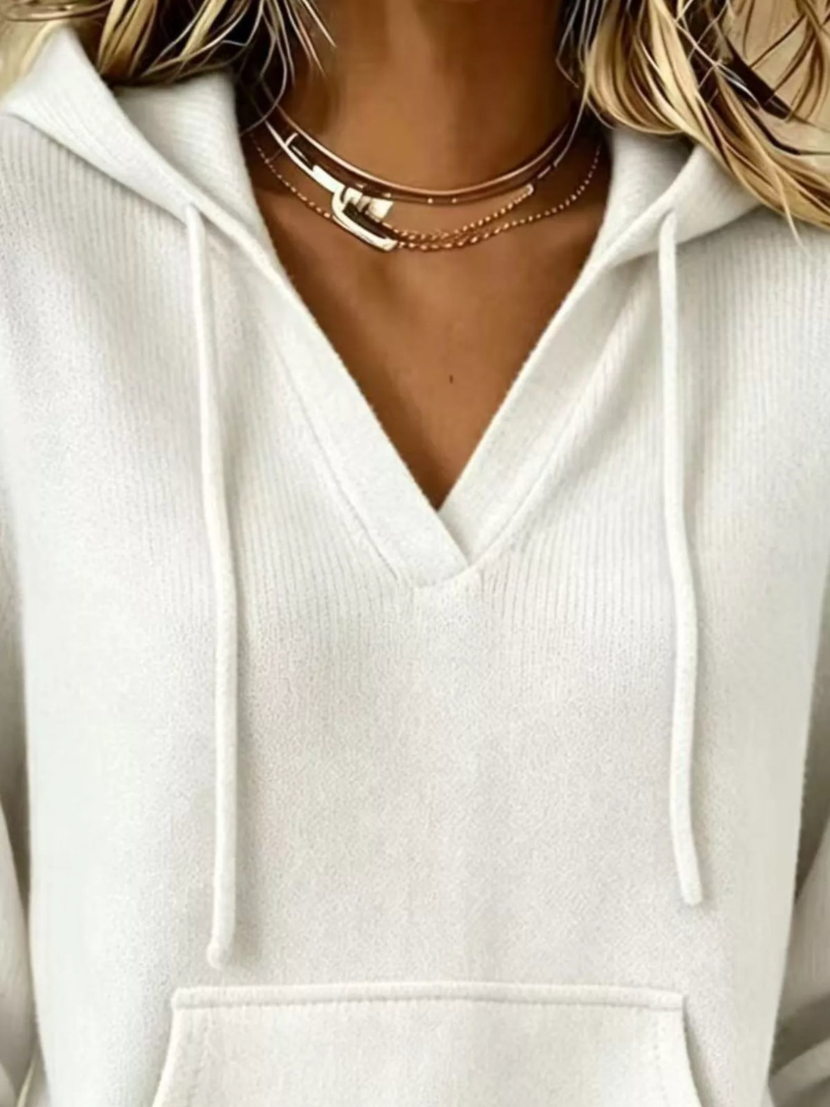Drawstring Kangaroo Pocket Hooded Sweater, view 2