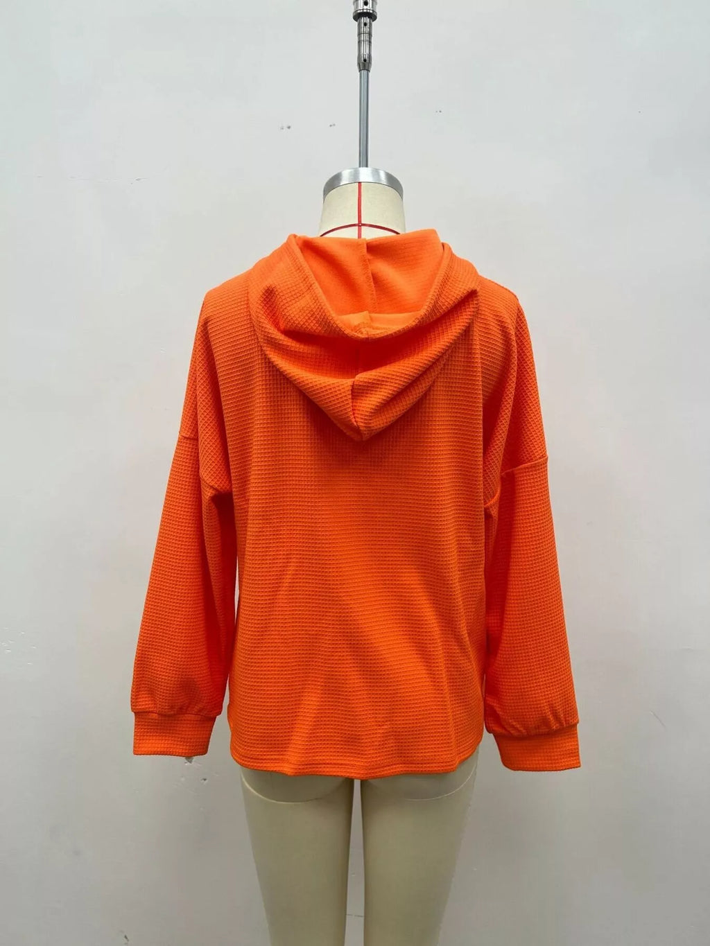 Full Size Waffle Knit Drawstring Long Sleeve Hoodie Plus Size - Lilixa.store