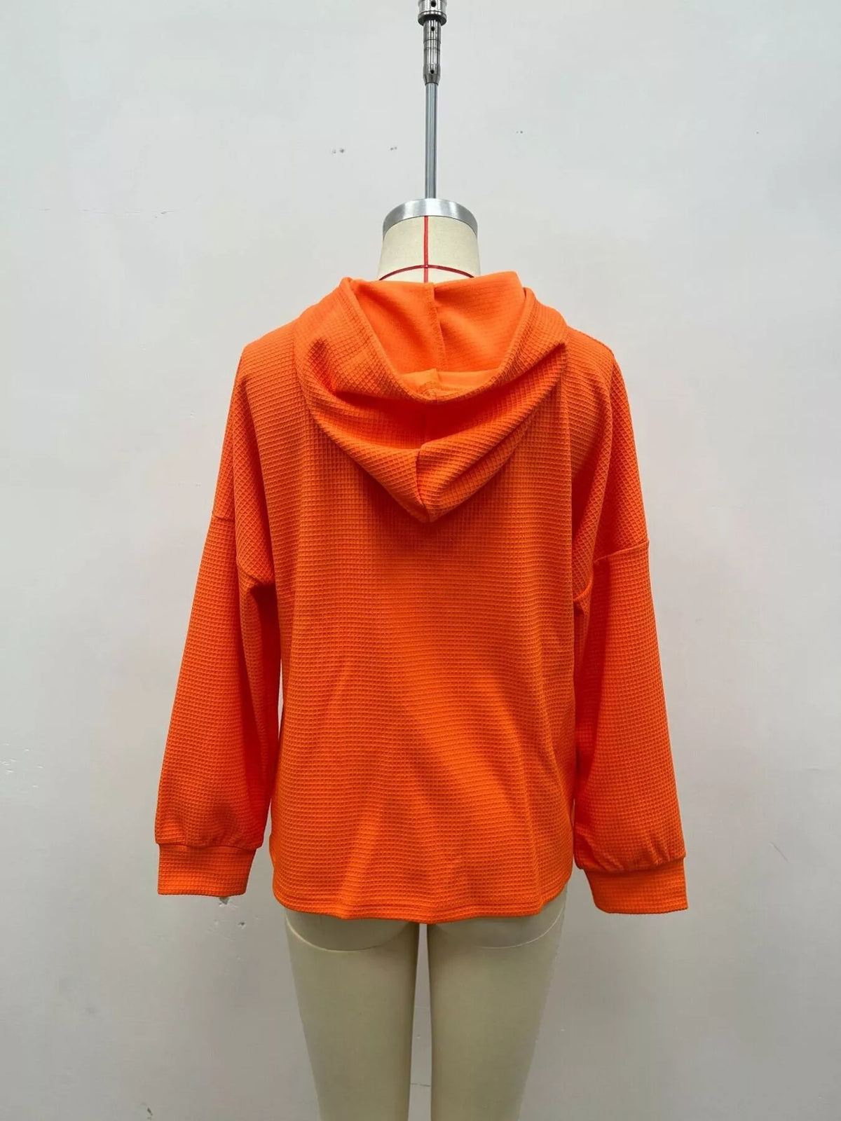 Full Size Waffle Knit Drawstring Long Sleeve Hoodie Plus Size - Lilixa.store