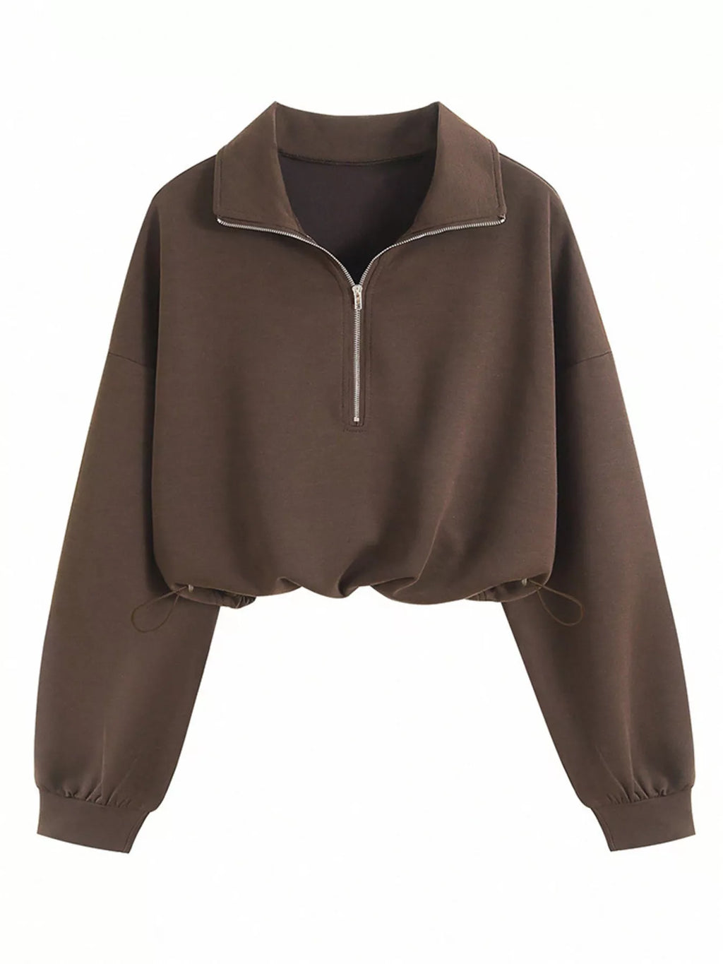 Half Zip Drawstring Hem Sweatshirt - Lilixa.store