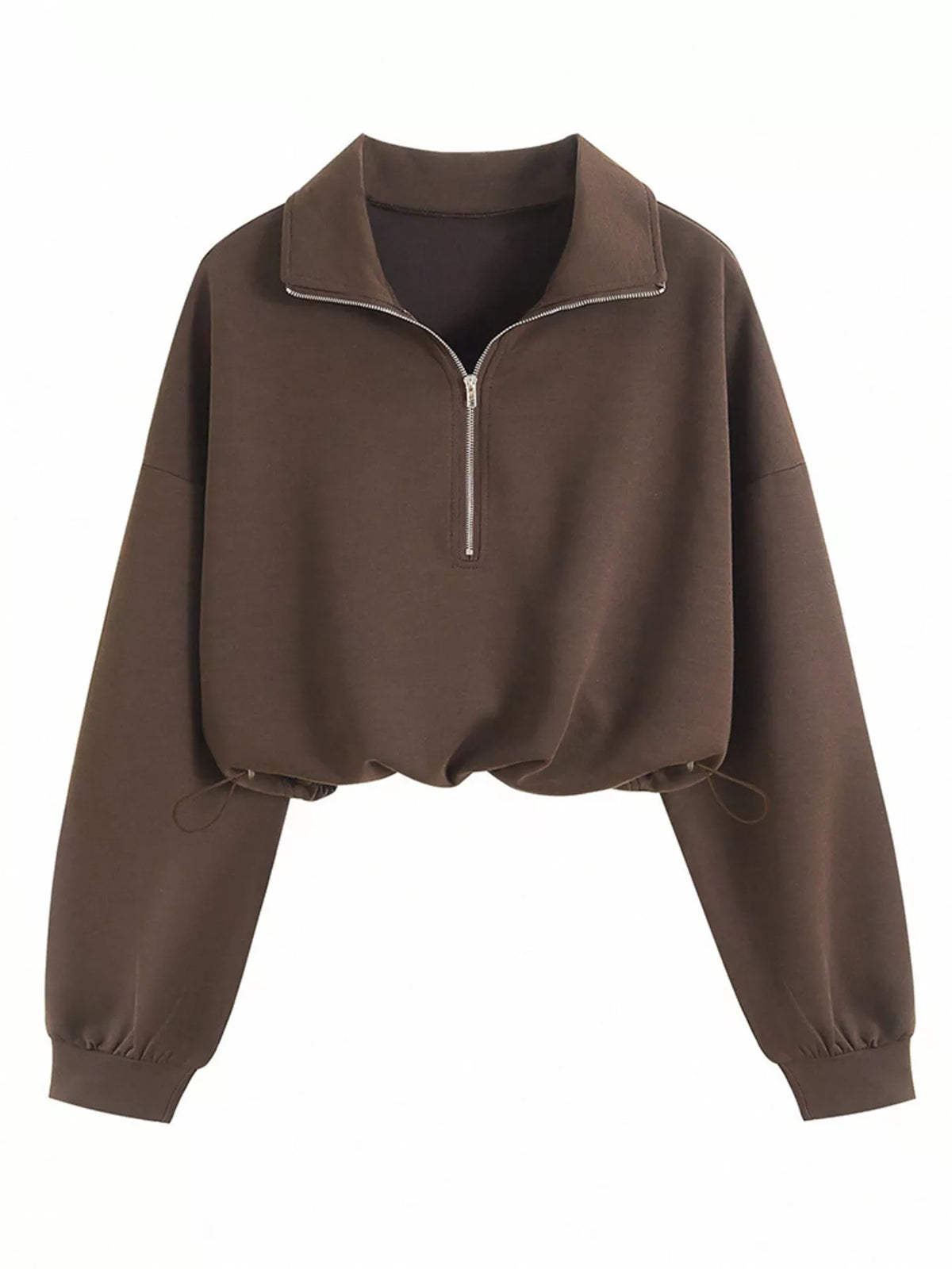 Half Zip Drawstring Hem Sweatshirt - Lilixa.store
