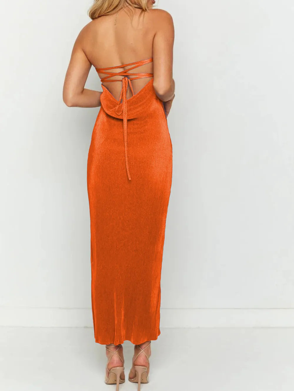 Lace-Up Back Tube Maxi Dress - Lilixa.store