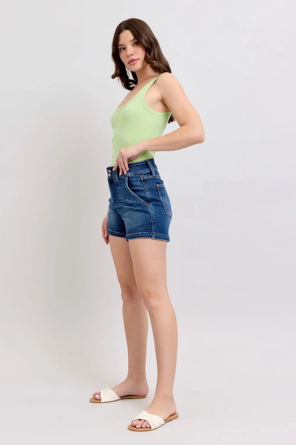Judy Blue Full Size Double Button Waistband Denim Shorts Plus Size - Lilixa.store