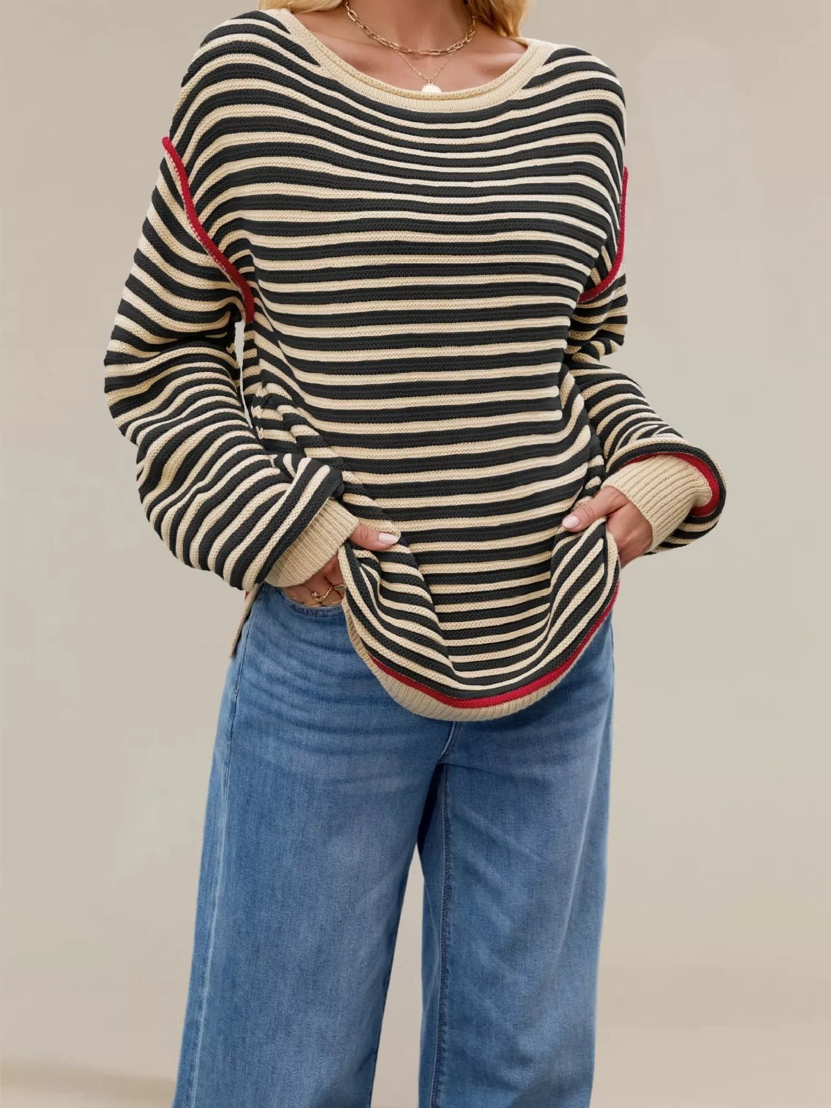 Oversized Striped Dropped Shoulder Sweater