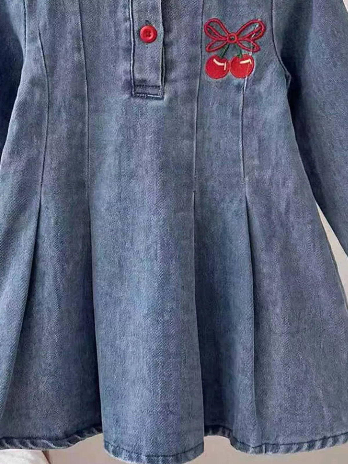 Children's Cherry Embroidered Polo Dress in Sea Blue, view 4